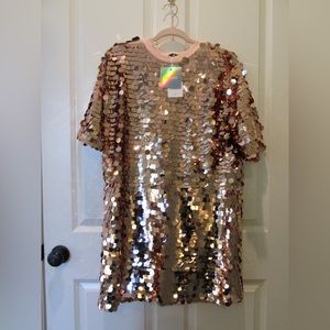 NWT - MissGuided Pink Sequin T-Shirt Dress - Sz 10